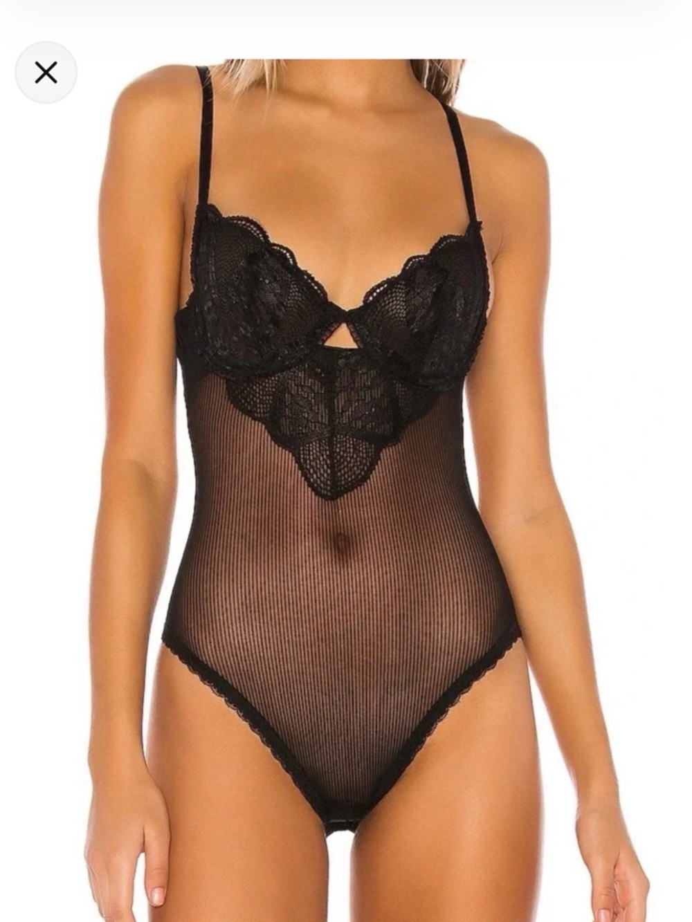 NWOT Kat the Label Zephyr Lace Mesh Bodysuit, Black, Large